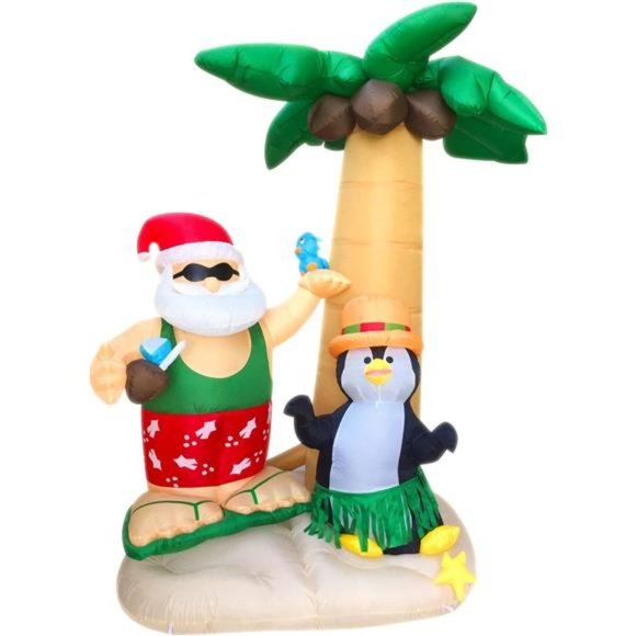 Holiday Christmas Inflatables Outdoor Decorations Santa On Vacation W